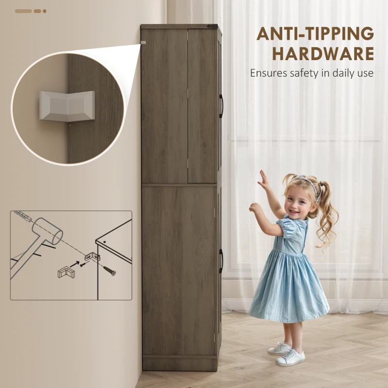 HOMCOM 72" Kitchen Pantry Cabinet, Farmhouse Storage Cabinet with 4 Doors, Drawer, 8 Door Shelves and Adjustable Shelf, Grey