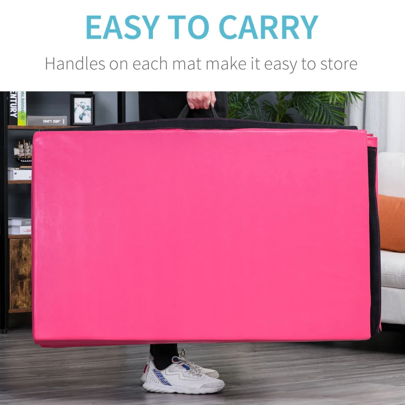 Soozier 4'x10'x2'' Folding Gymnastics Tumbling Mat, Exercise Mat  with Carrying Handles for Yoga, MMA, Martial Arts, Stretching, Core Workouts, Pink