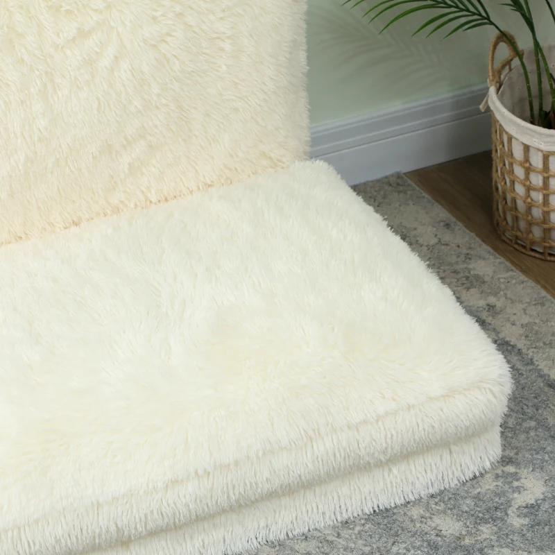 HOMCOM Bean Bag Floor Sofa Bed, Contemporary Plush Wide Folding Floor Mattress, Foam Filling Wall Couch Sleeper, Cream White