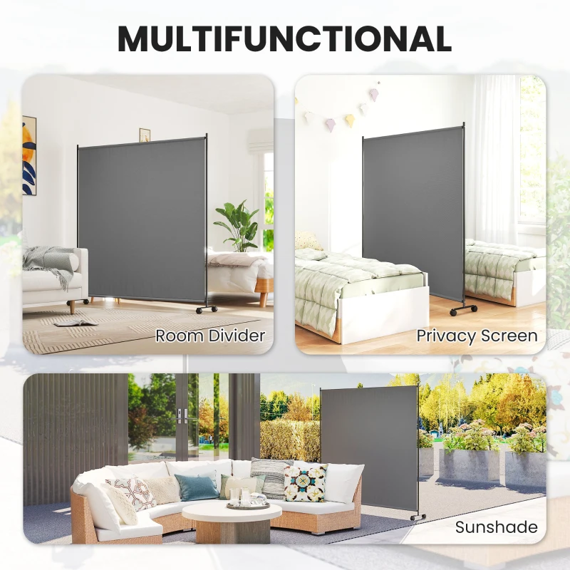 Outsunny Indoor Room Divider with Castor Wheels, Rolling Privacy Screen for Home Office Bedroom, 6ft Tall