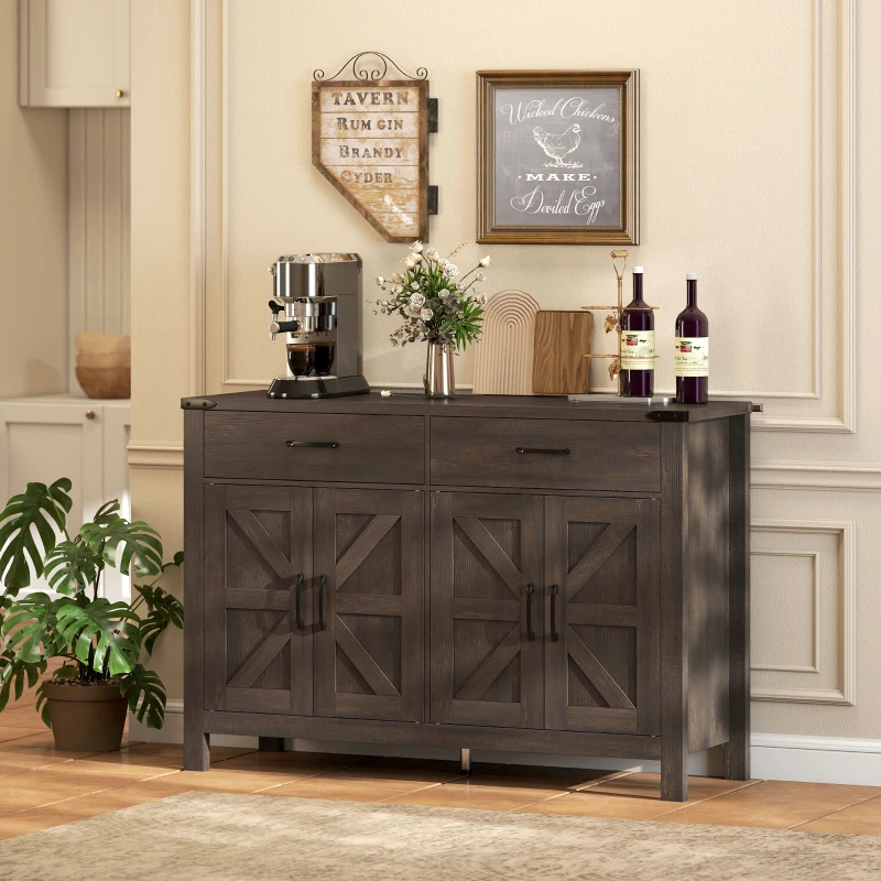 HOMCOM Sideboard Buffet Cabinet, Farmhouse Kitchen Storage Cabinet w/ 2 Drawers and Shelves for Living Room, Entryway