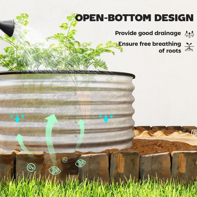 Outsunny Set of 2 Raised Garden Bed, Metal Planter Box with Safety Edging, Easy-to-assemble Stock Tank 3'x3'x1.4' Silver