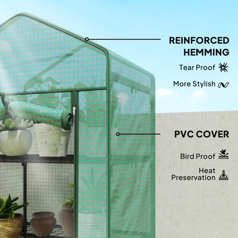 Outsunny 5 Tier Mini Greenhouse, Portable Outdoor Flower Stand with Shelf Clips, Indoor Greenhouse with Steel Frame, Transparent, 27.25" x 19.25" x 76", Green
