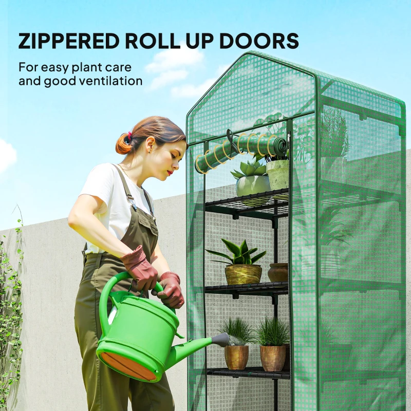 Outsunny 5 Tier Mini Greenhouse, Portable Outdoor Flower Stand with Shelf Clips, Indoor Greenhouse with Steel Frame, Transparent, 27.25" x 19.25" x 76", Green