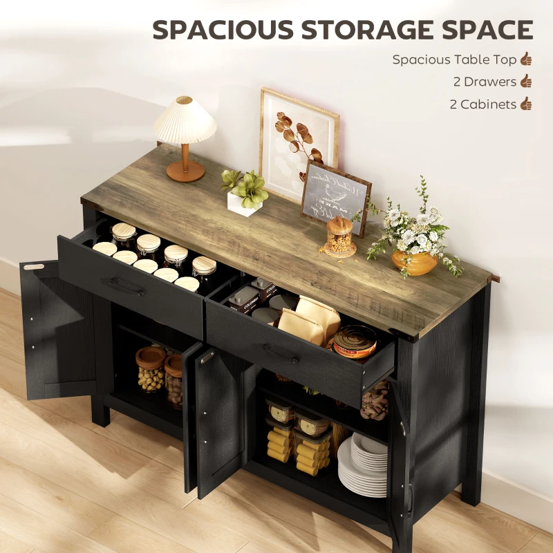 HOMCOM Sideboard Buffet Cabinet, Farmhouse Kitchen Storage Cabinet w/ 2 Drawers and Shelves for Living Room, Entryway