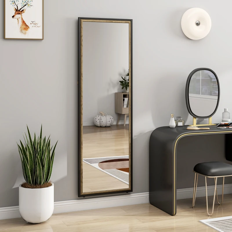 HOMCOM Full Length Mirror, 64" x 21" Rectangle Full Body Mirror with Dual-Tone Frame for Bedroom, Black