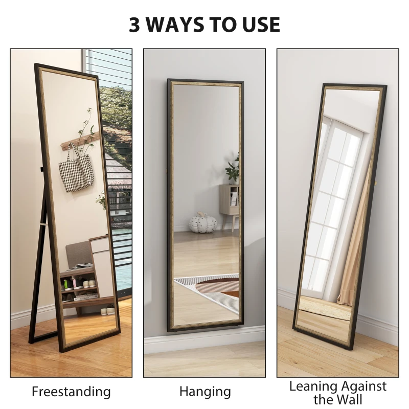 HOMCOM Full Length Mirror, 64" x 21" Rectangle Full Body Mirror with Dual-Tone Frame for Bedroom, Black