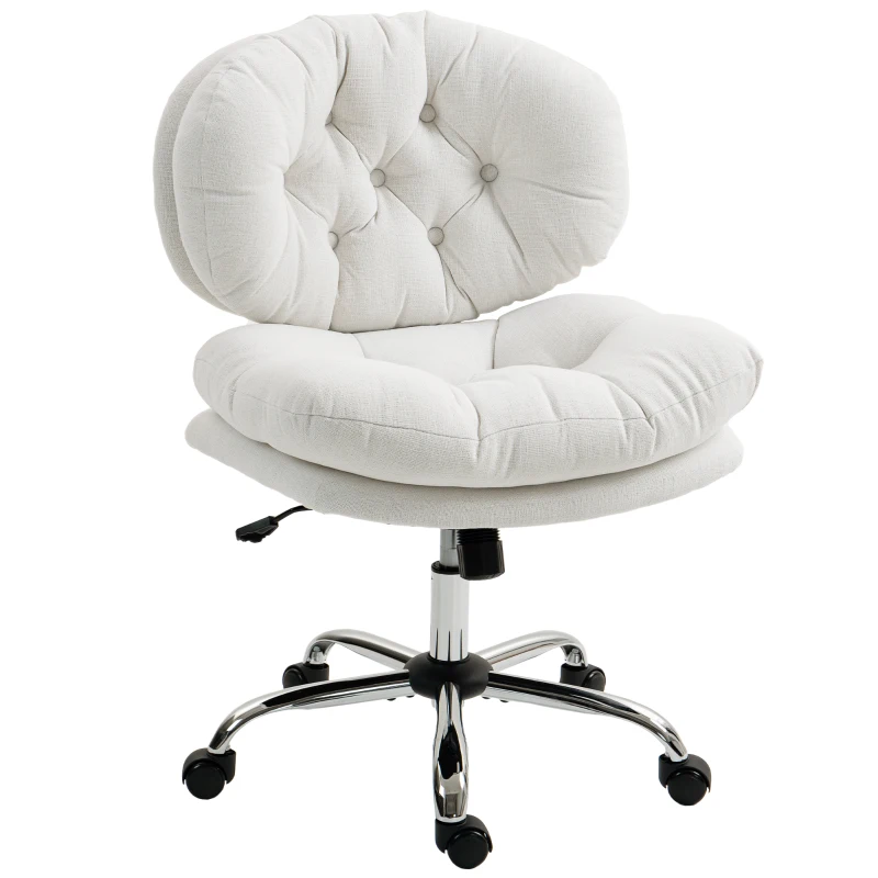 HOMCOM Computer Desk Chair, Armless Office Chair with Wide Padded Seat and Adjustable Height, Cream White