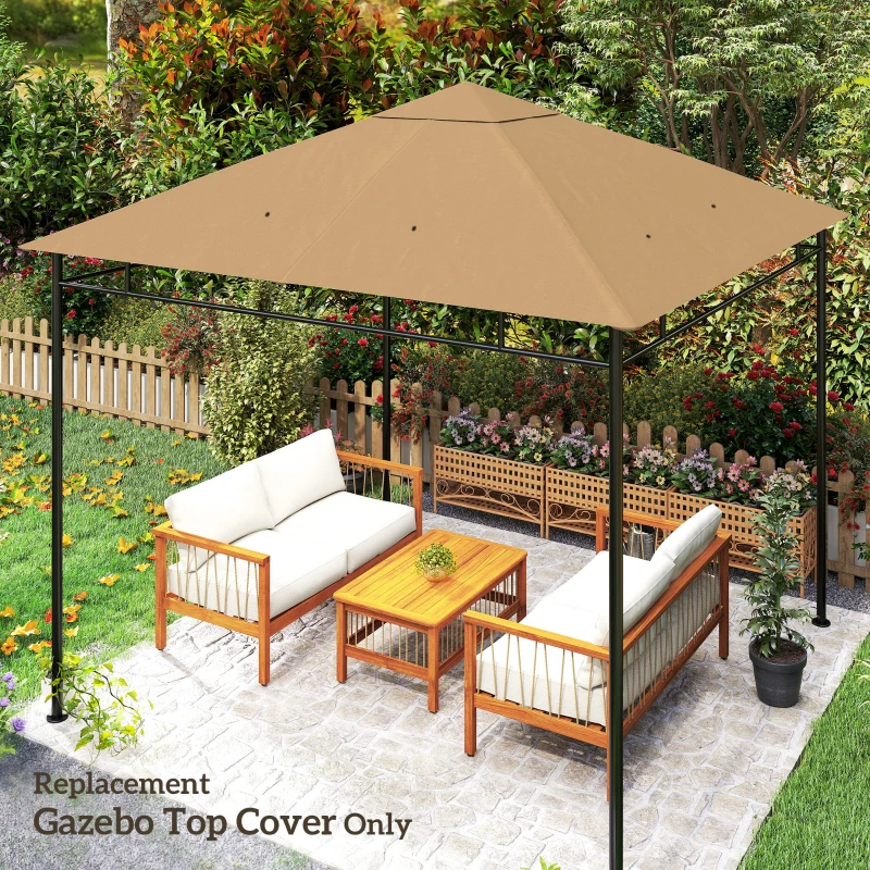 Outsunny 10' x 10' Square Gazebo Canopy Replacement UV Protected Top Cover Sun Shade Beige