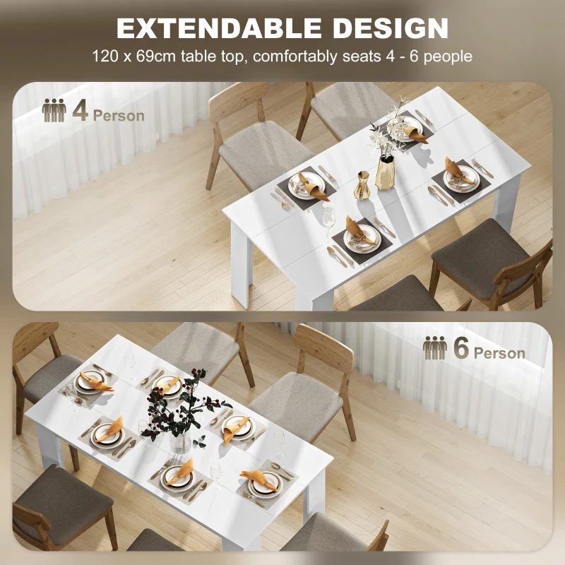 HOMCOM 63" Kitchen Table for 4-6 People, Dining Table with Wood Effect for Dining Room, White