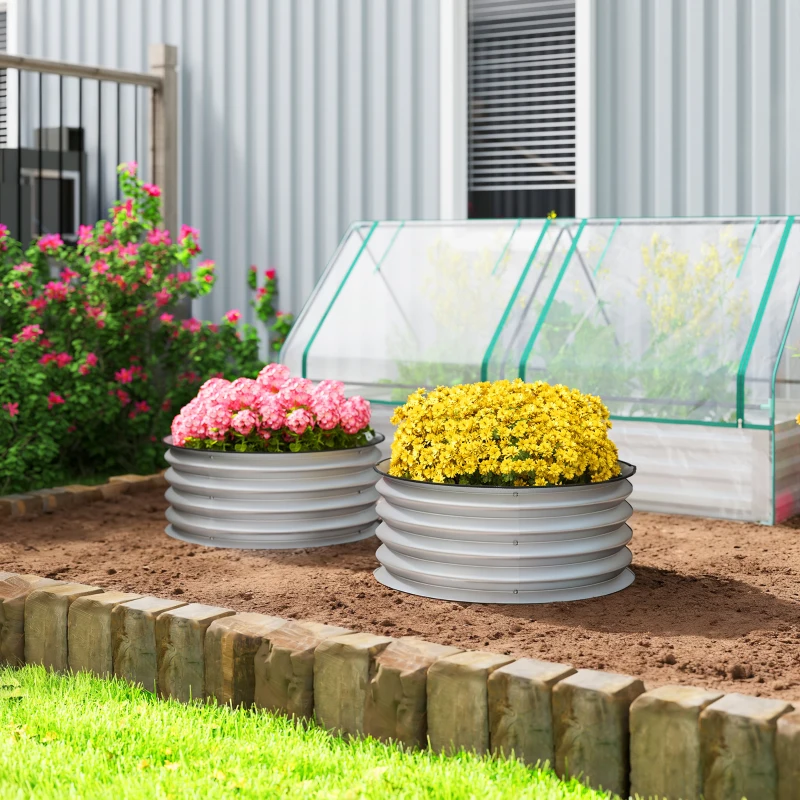 Outsunny Set of 2 Raised Garden Bed, Metal Planter Box with Safety Edging, Easy-to-assemble Stock Tank 2'x2'x1' Silver