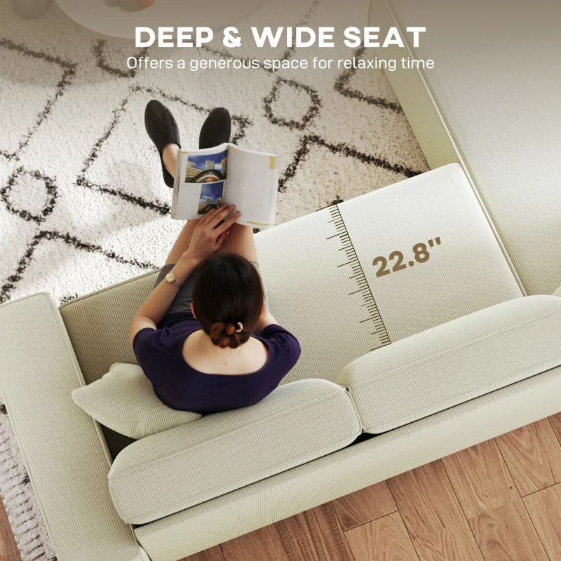 HOMCOM Corner Sofa with Reversible Chaise Lounge, Corduroy L-Shaped Sectional Sofa with Pocket Spring, Cream White