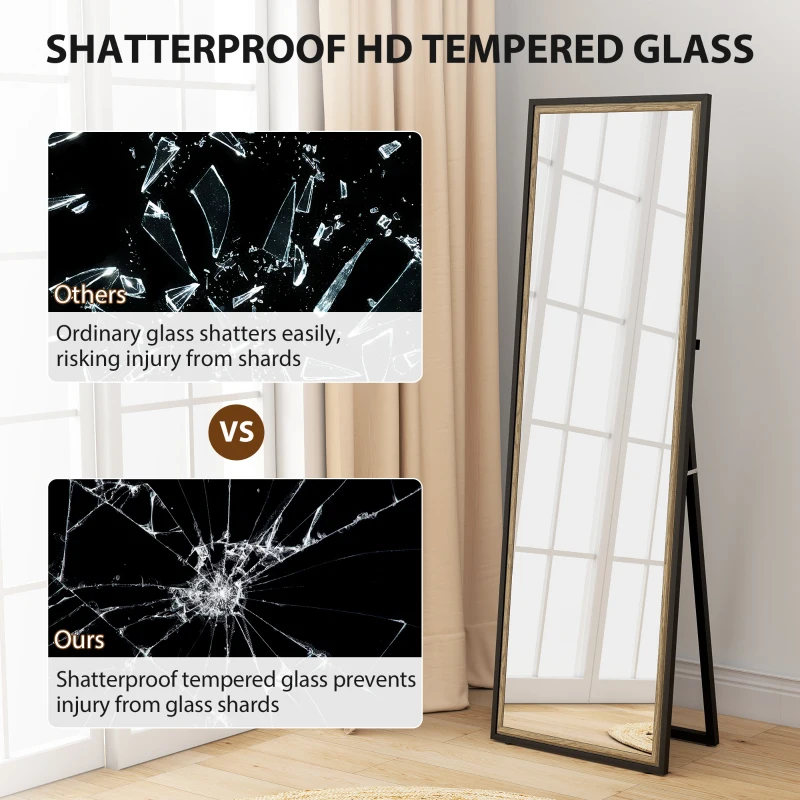 HOMCOM Full Length Mirror, 64" x 21" Rectangle Full Body Mirror with Dual-Tone Frame for Bedroom, Black