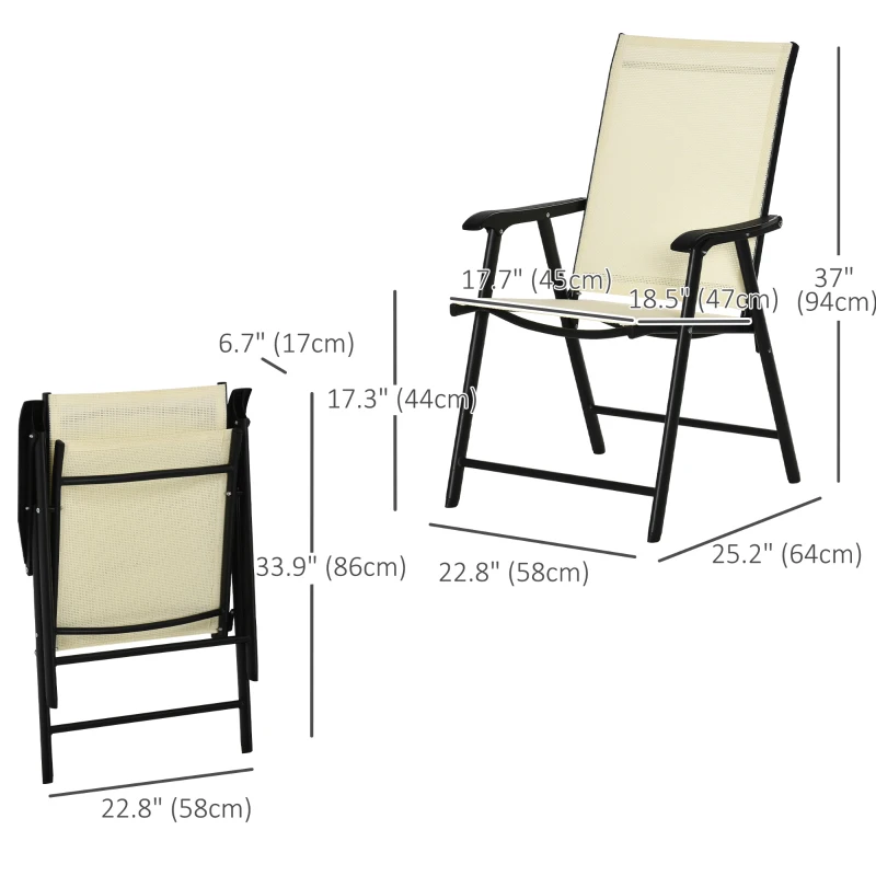 Outsunny Outdoor Dining Chairs Set of 2, Folding Patio Dining Set with Texteline and Steel Frame for Park Convenient Seat