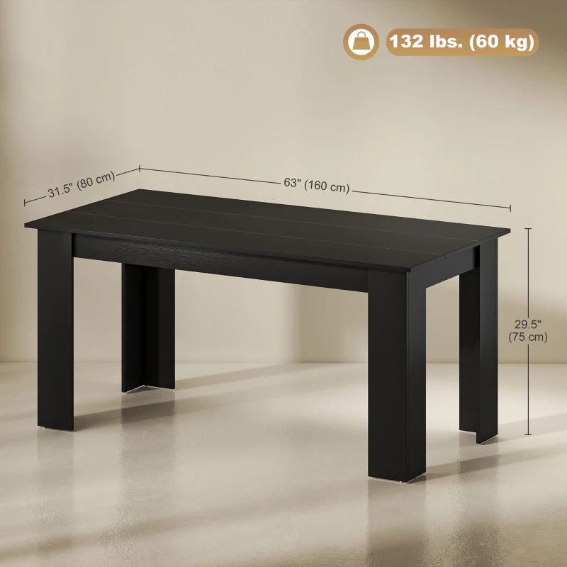HOMCOM 63" Kitchen Table for 4-6 People, Dining Table with Wood Effect for Dining Room, Black