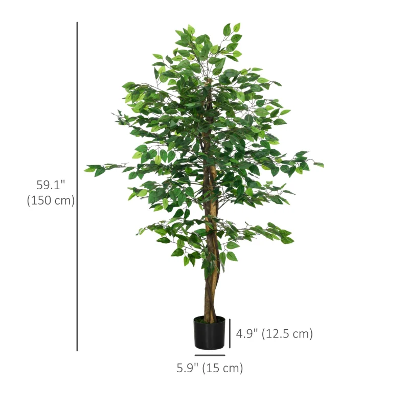 HOMCOM 5ft Artificial Tree Ficus, Indoor Fake Plant with Pot, for Home Decor