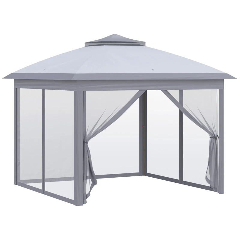 Outsunny 11' x 11' Pop Up Canopy, Double Roof Foldable Canopy Tent with Zipper Mesh Sidewalls, Height Adjustable and Carrying Bag, Event Tent for Patio Garden Backyard, Grey