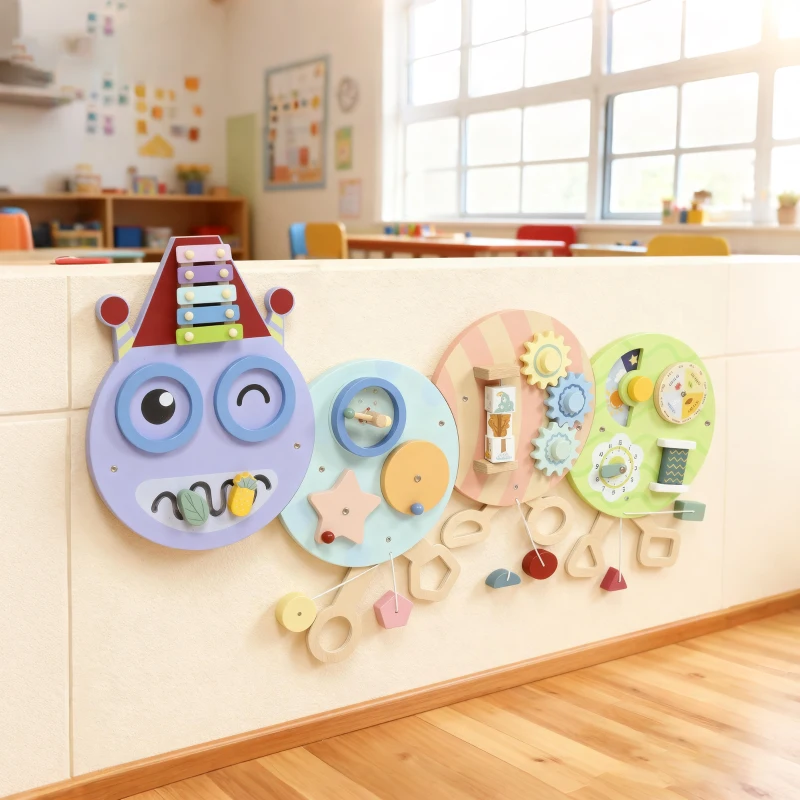 Qaba Caterpillar Montessori Busy Board, 7 in 1 Sensory Wall for Playroom Nursery Classroom, for Toddlers 3+ Years