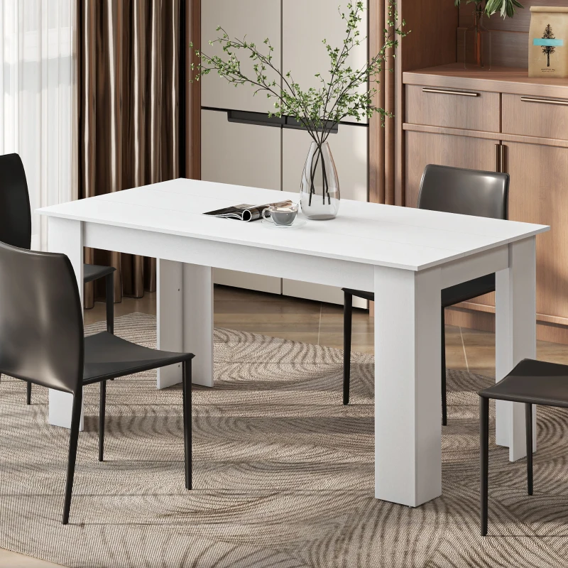 HOMCOM 63" Kitchen Table for 4-6 People, Dining Table with Wood Effect for Dining Room, White