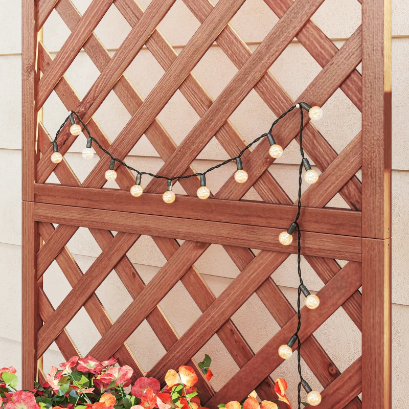 Outsunny 2.4 x 1 x 4.9 ft Garden Wooden Pine Trough Planter with Topped Trellis Climbing Plants Flower Raised Bed, Orange