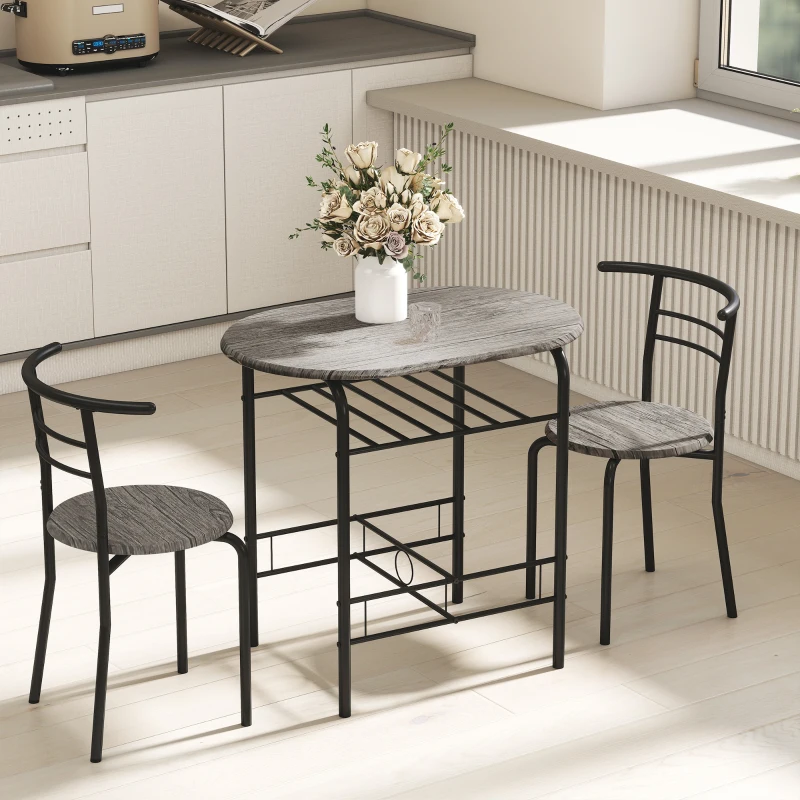 HOMCOM Dining Table Set of 3, 31.5" Kitchen Table and Chairs Set for 2 with Shelf, for Small Space, Dining Room, Living Room