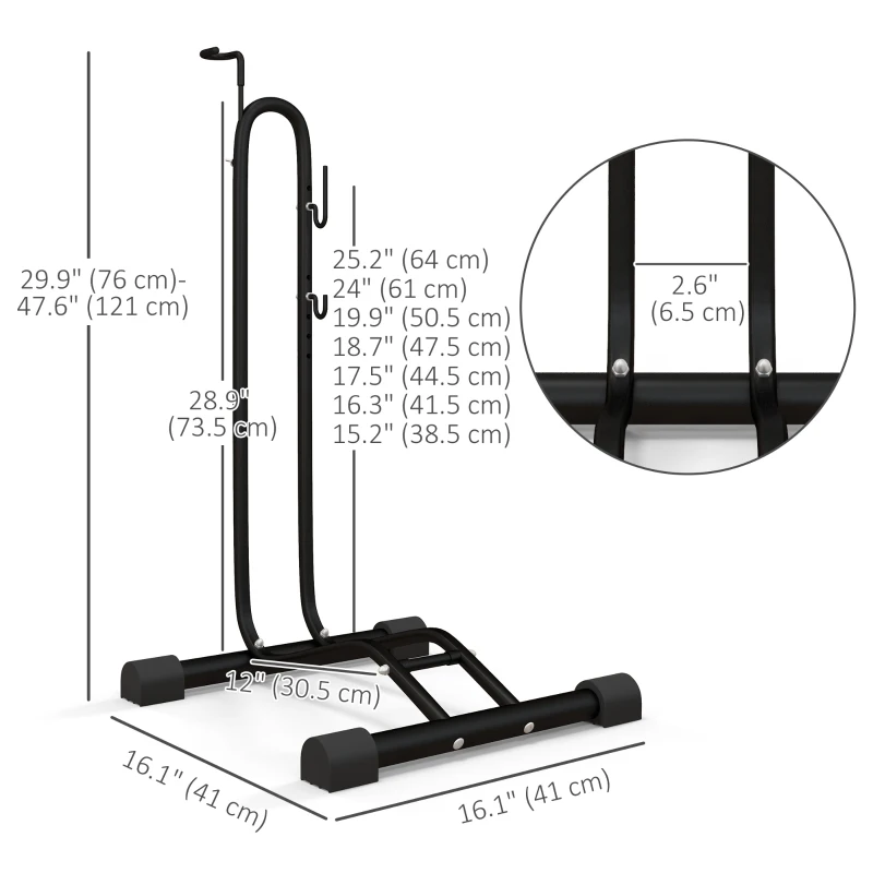 Soozier Vertical & Horizontal Bike Rack Bicycle Storage Stand with Adjustable Hooks, Fits 6"-28" and 700c Bikes
