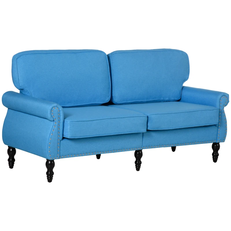 HOMCOM Stylish Midback Double Sofa with Sponge Padding, 2 Seater Sofa Couch, with Rubber Wood Leg, Light Blue