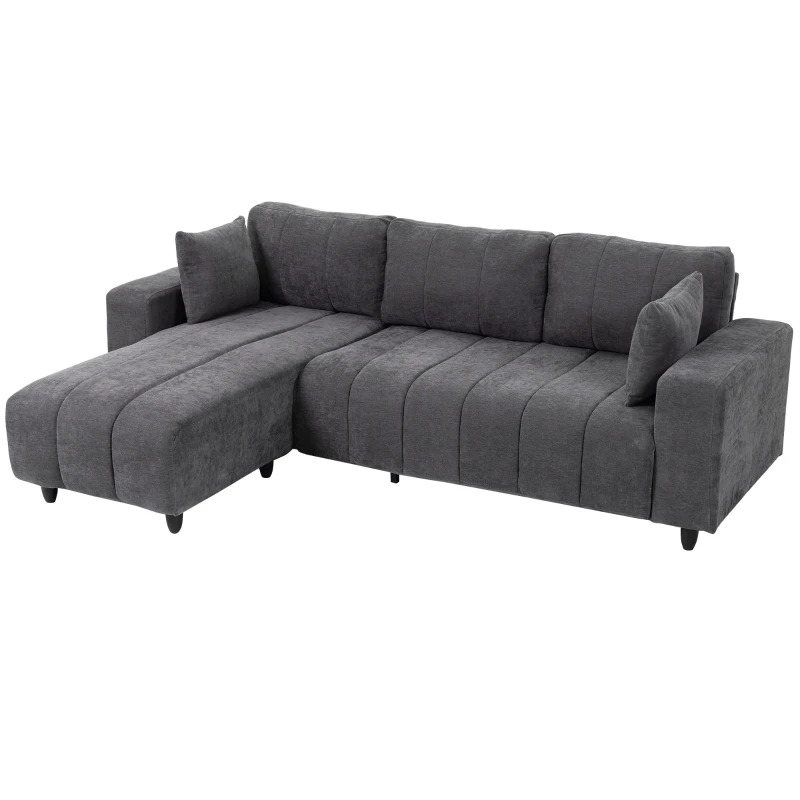 HOMCOM Sectional Couch with Integrated Seat, 3 Seater L-Shaped Sofa with Changeable Chaise, Spring Cushion, 2 Pillows, Grey