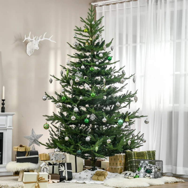 HOMCOM 7.5ft Large Christmas Tree with Metal Base, 1218 molded and layered branch tips, for Indoor Use, Green