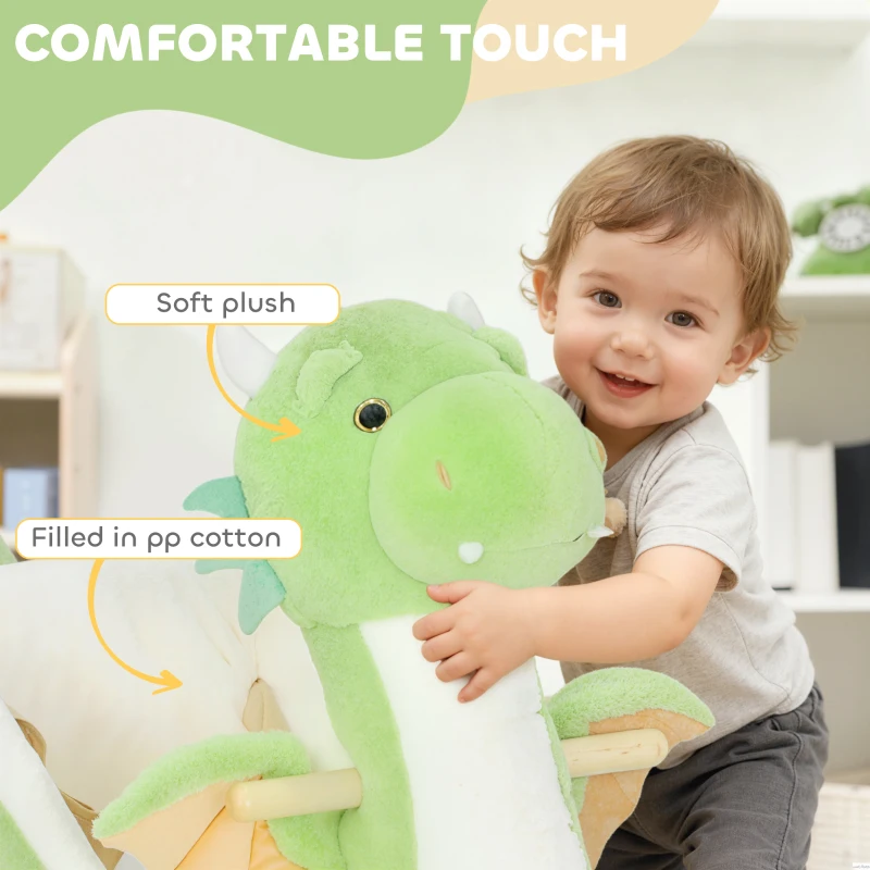 Qaba Baby Rocking Horse, Kids Ride On Dragon Toy with Realistic Dragon Roar and Safety Belt for Kids 18–36 Months, Green