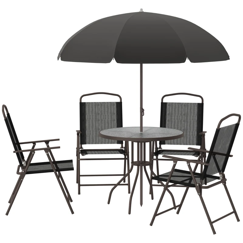 Outsunny 6 Pieces Outdoor Dining Set for 4 with Umbrella Patio Outdoor Furniture Set with Round Table 4 Folding Chairs Black