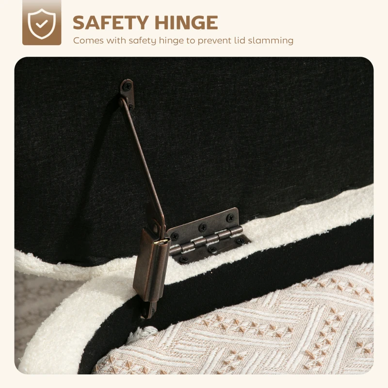 HOMCOM Storage Ottoman with Lift-Up Lid and Steel Legs, 45 Inches Sherpa Fleece Storage Chest for Living Room, Cream White