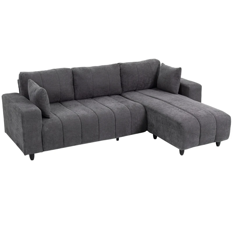 HOMCOM Sectional Couch with Integrated Seat, 3 Seater L-Shaped Sofa with Changeable Chaise, Spring Cushion, 2 Pillows, Grey