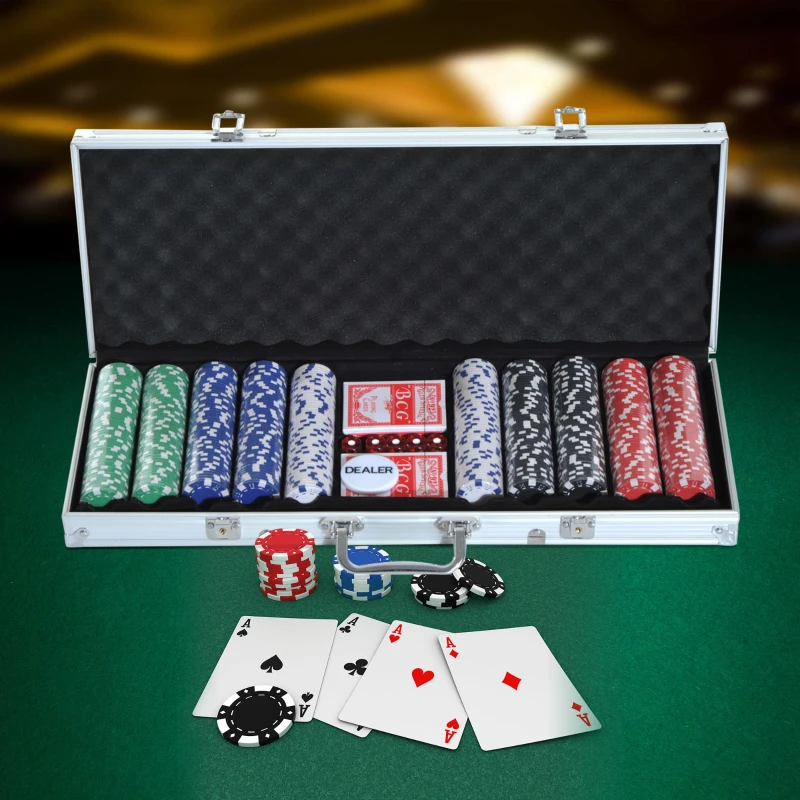 Soozier High Quality 11.5 gram Poker Chips Set with Silver Aluminum Case, 500 Striped Dice 2 Decks of Cards