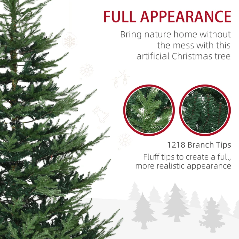 HOMCOM 7.5ft Large Christmas Tree with Metal Base, 1218 molded and layered branch tips, for Indoor Use, Green