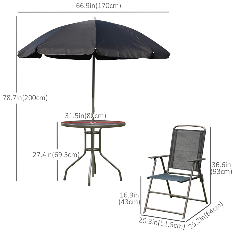 Outsunny 6 Pieces Outdoor Dining Set for 4 with Umbrella Patio Outdoor Furniture Set with Round Table 4 Folding Chairs Black