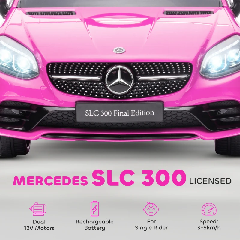 Aosom Mercedes SLC 300 Licensed Kids Electric Car with Remote Control, 12V Battery Powered Kids Ride on Car with Music, Lights, Suspension for 3-6 Years Old, Pink
