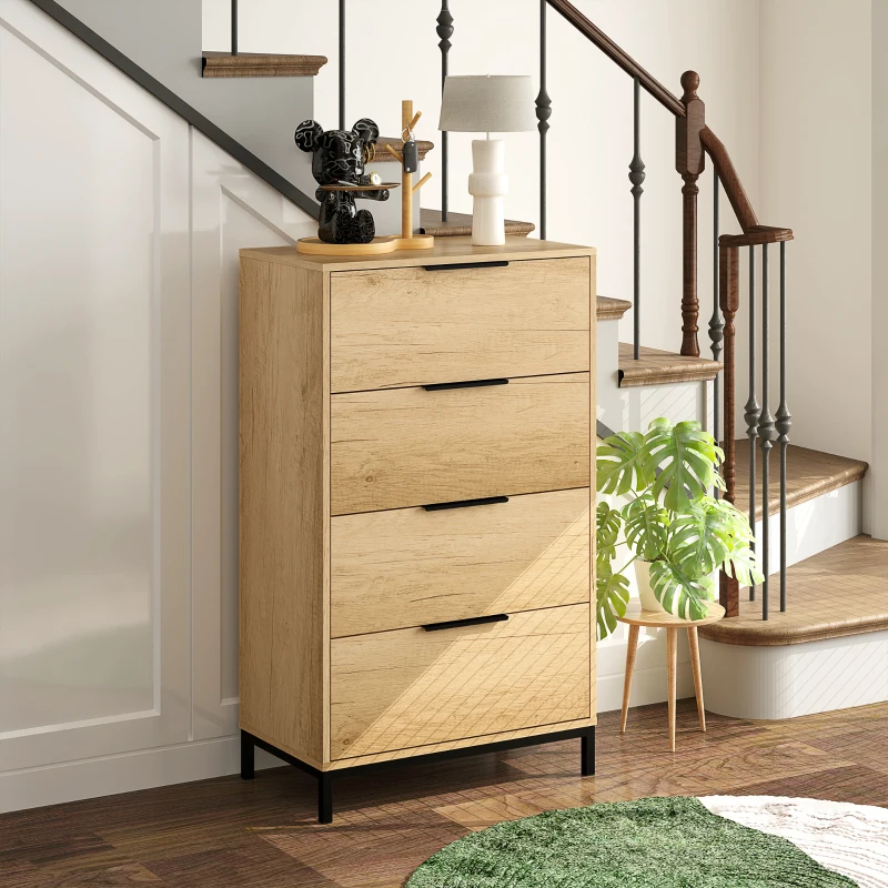 HOMCOM Dresser for Bedroom, 4 Drawer Dresser Tower, Chest of Drawers for Hallway, Entryway, Closet, Natural