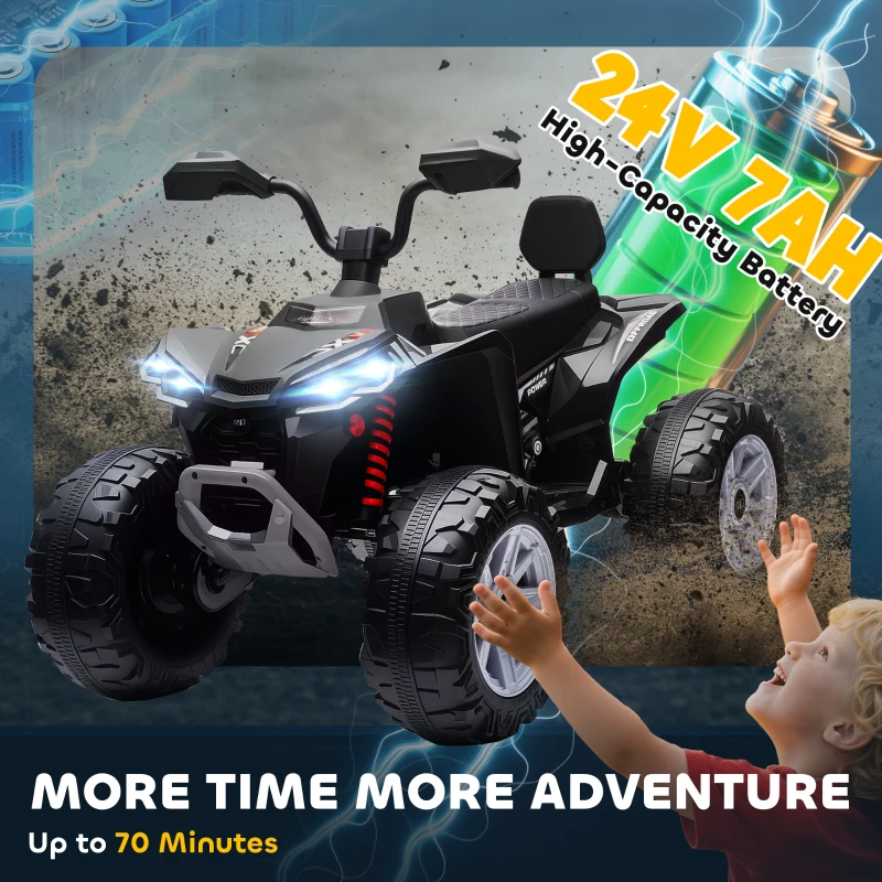 Qaba 2-Seater All-Terrain 4 Wheeler, 24V Kids ATV Ride-On, Electric Quad Car with Dual Motor, for Boys and Girls, Black