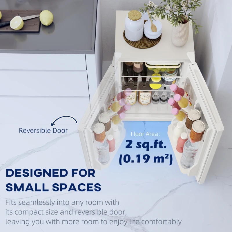 HOMCOM 2.5 Cu.Ft Mini Fridge, Single Door Compact Refrigerator with Freezer, Adjustable Thermostat, Reversible Door, White