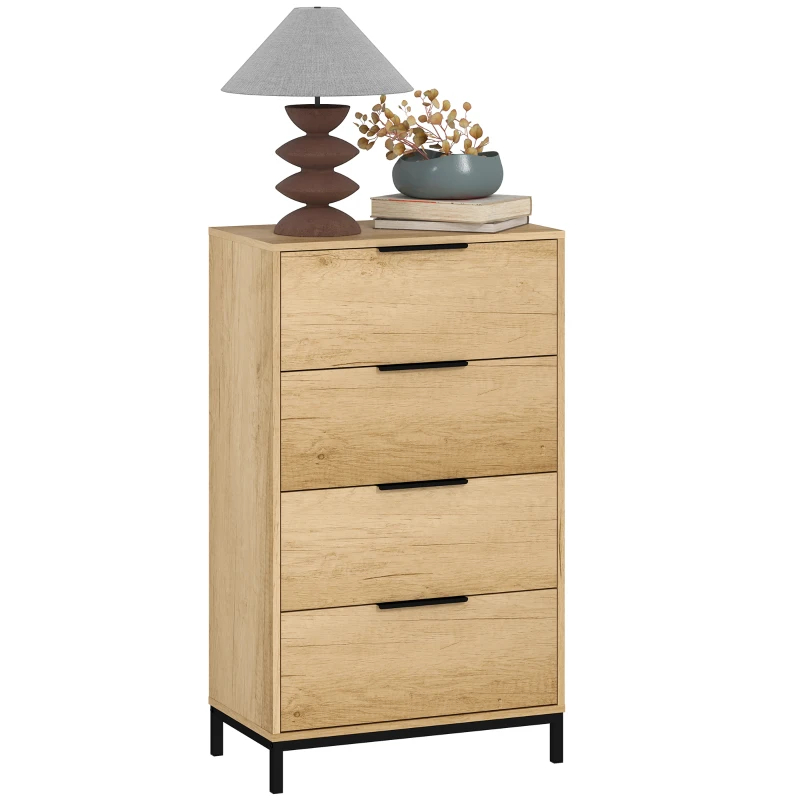 HOMCOM Dresser for Bedroom, 4 Drawer Dresser Tower, Chest of Drawers for Hallway, Entryway, Closet, Natural