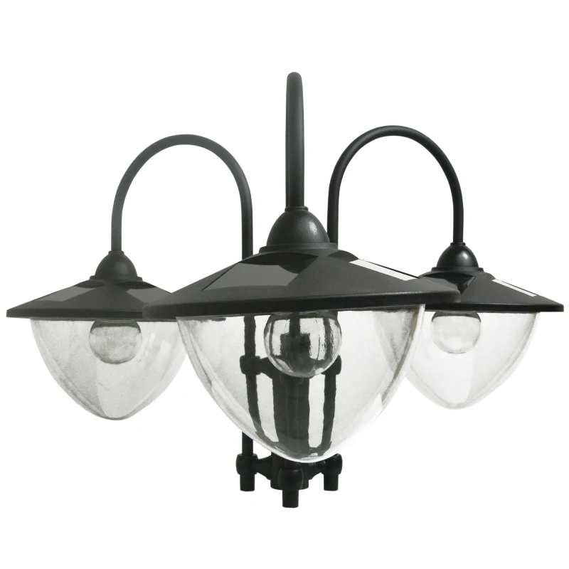 Outsunny 3-head LED Solar Light Lamp Street Light Post with Planter, Solar-powered Lamp Post, Black