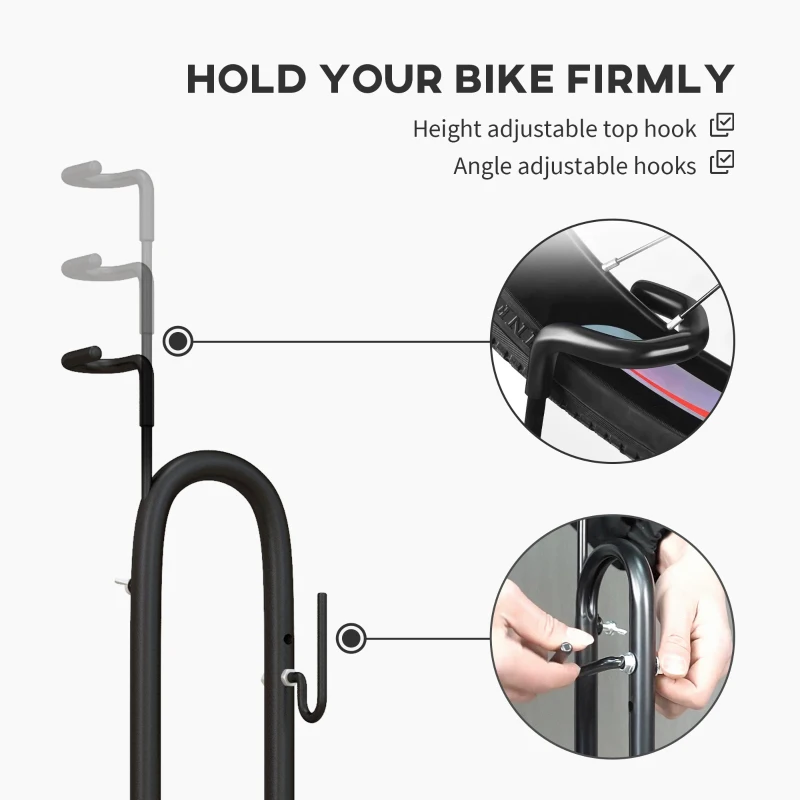 Soozier Vertical & Horizontal Bike Rack Bicycle Storage Stand with Adjustable Hooks, Fits 6"-28" and 700c Bikes