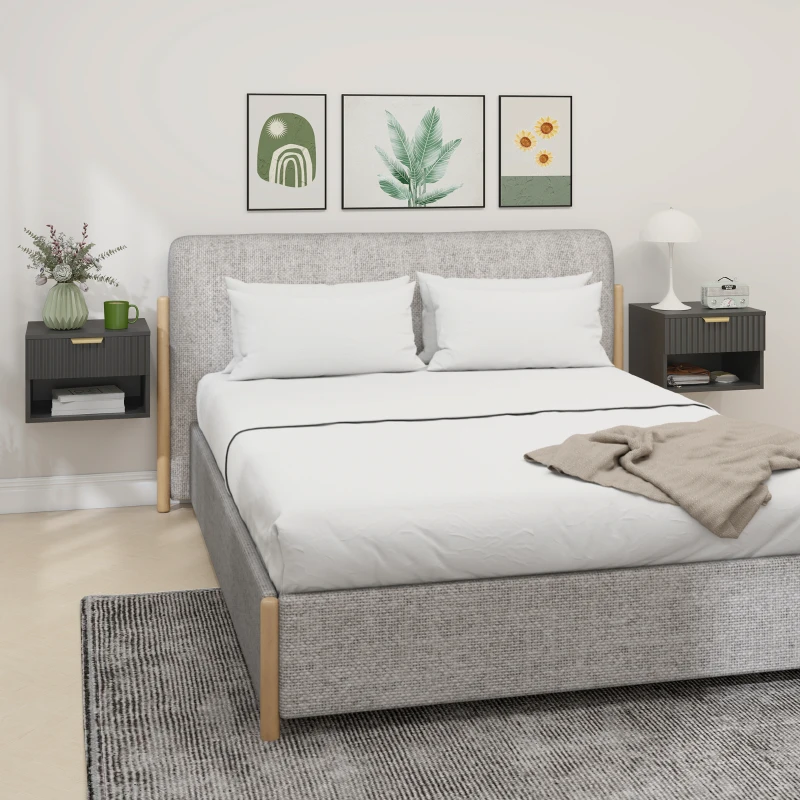 HOMCOM Floating Nightstands, Wall Mounted Bedside Tables Set of 2 with Drawer and Open Shelf, Black