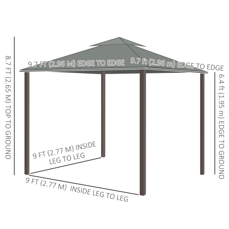 Outsunny 10' x 10' 2-Tier Outdoor Gazebo Canopy Tent with Zippered Mesh Sidewalls, Aluminum Frame for Patio, Backyard, Dark Grey