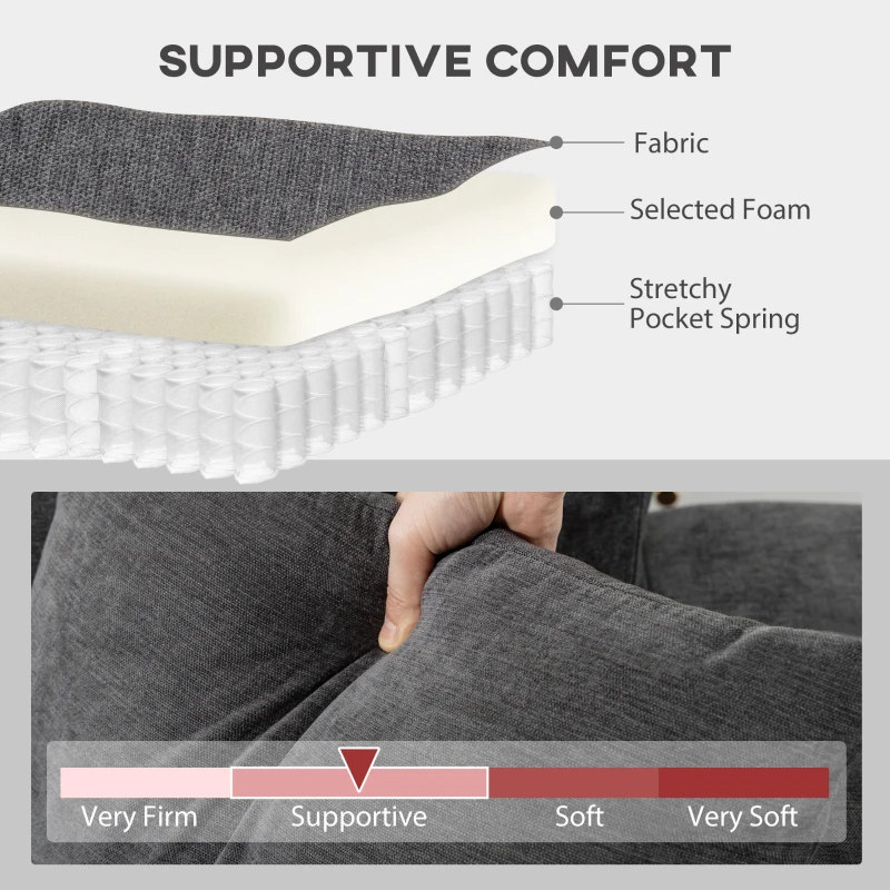 HOMCOM Sectional Couch with Integrated Seat, 3 Seater L-Shaped Sofa with Changeable Chaise, Spring Cushion, 2 Pillows, Grey