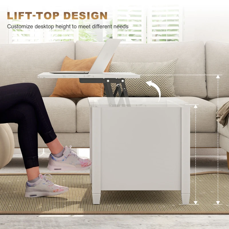 HOMCOM Lift Top Coffee Table, Modern Center Table with Storage Shelves and Hidden Compartment for Living Room, 41" L, White