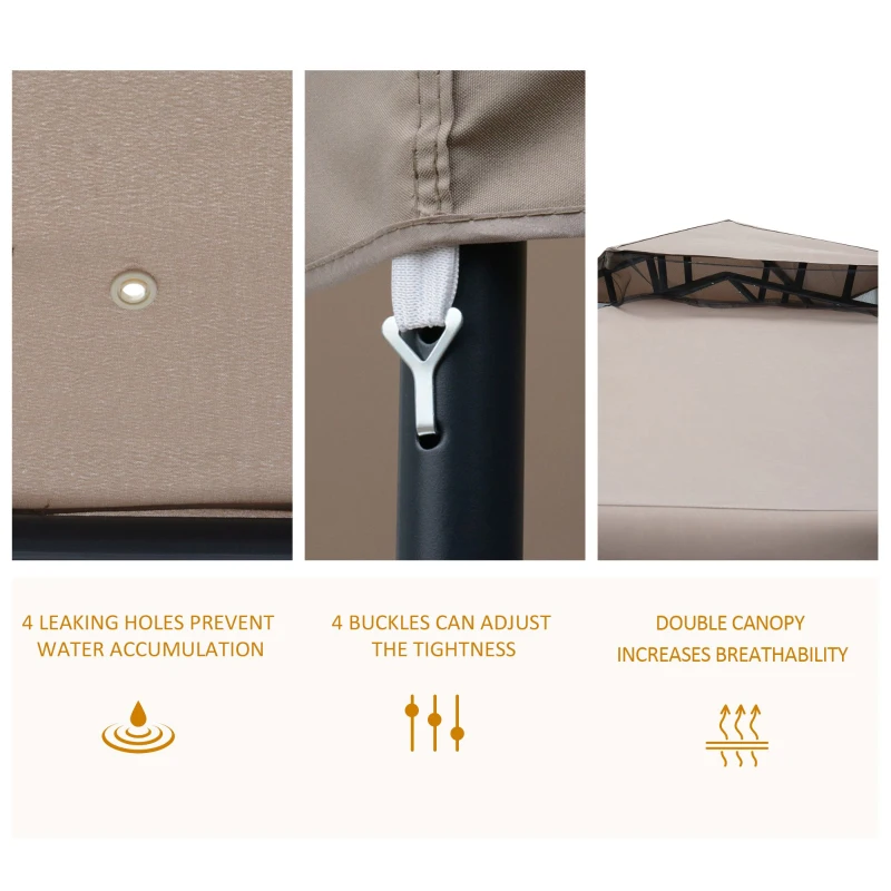 Outsunny 10' x 10' Patio Gazebo Outdoor Pavilion 2 Tire Roof Canopy Shelter Garden Event Party Tent Steel Frame, Brown