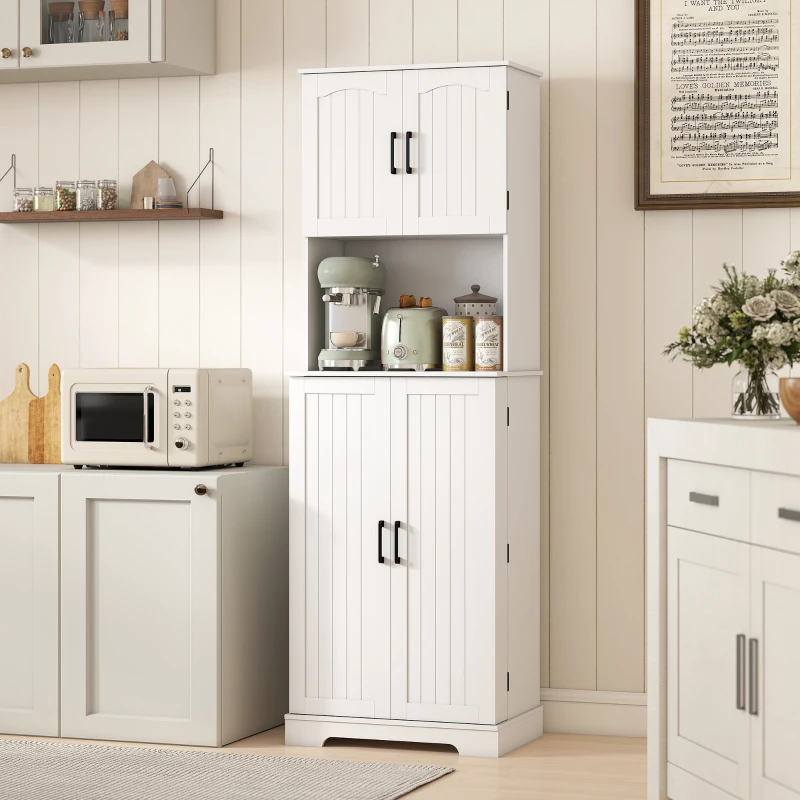 HOMCOM 71.5" Tall Pantry Cabinet, Farmhouse Kitchen Storage Cabinet with Adjustable Shelves, 8 Door Spice Racks, White