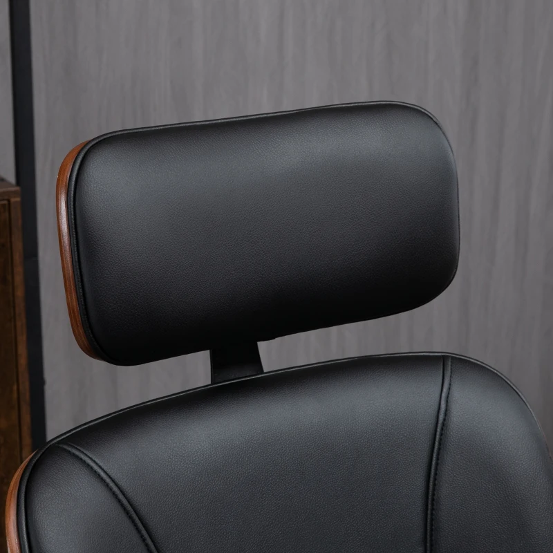 HOMCOM Office Chair, PU Leather Desk Chair with Removable Headrest, Adjustable Height, Tilt Function and with Wheels, Black